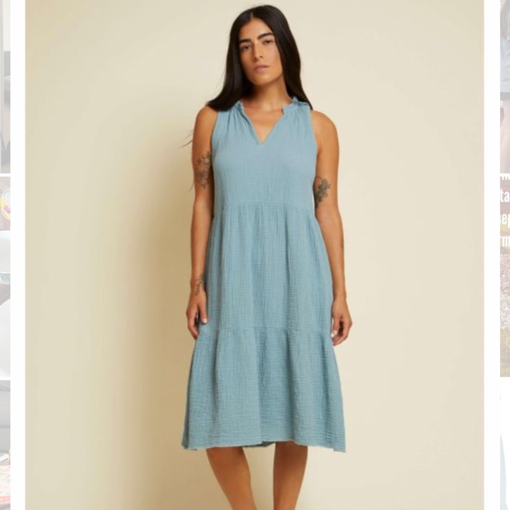 Nation Ltd Dusty Blue Boho flowy midi dress  Sold out Evereve